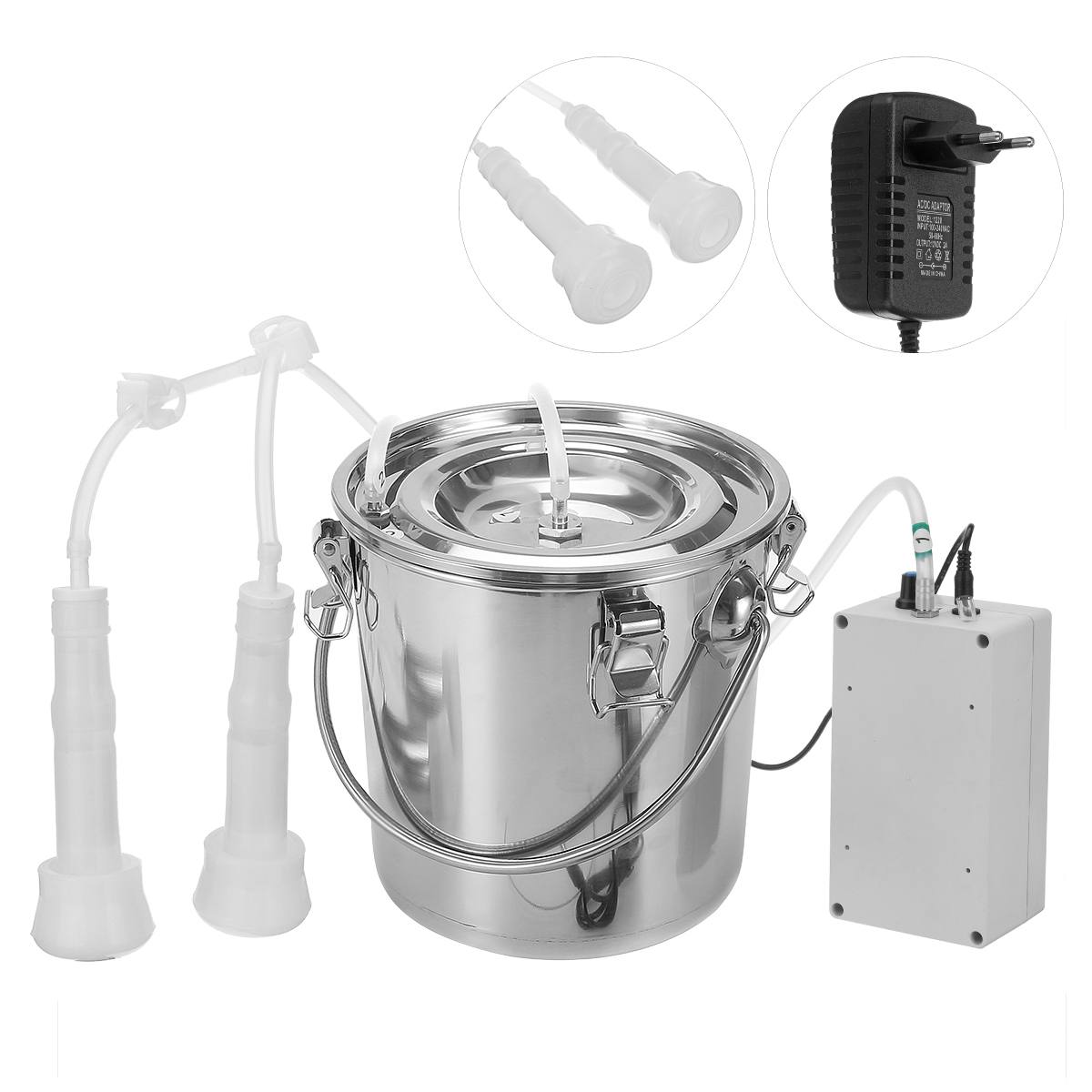 5L Electric Milking Machine Stainless Steel Milker For Farm Cows Goats Vacuum Pump Bucket 220/110V Pasture Cow Sheep Milker