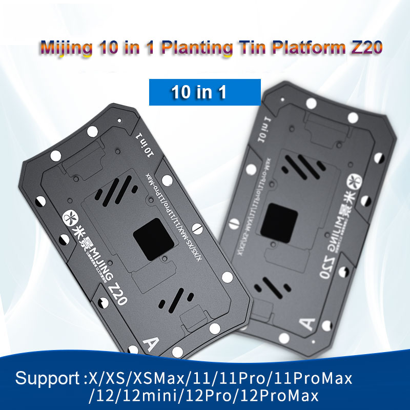 MiJing Z20 10 IN 1 BGA Reballing Stencil Platform Fixture For iPhone X-12 pro max Motherboard Middle Frame Planting Tin Template