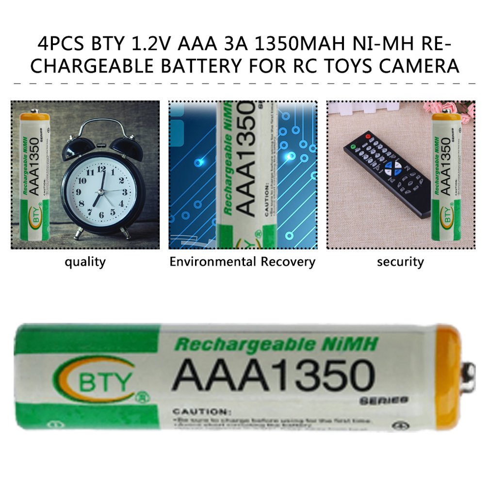 4pcs BTY 1.2V AAA 3A 1350mAh Capacity Ni-MH Rechargeable Battery Replacement For RC Toys Camera Battery