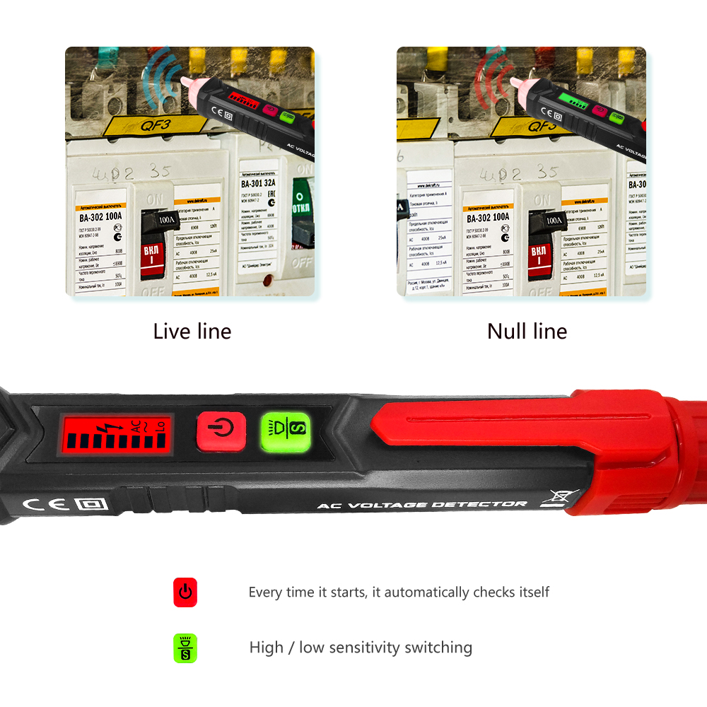PROTMEX PT51 Non-Contact AC Voltage Detector Tester Meter 12V-1000V Pen Style Voltage Detector LCD Alarm Self-Testing