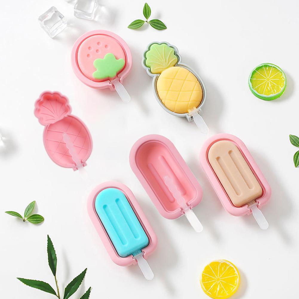 Silicone Ice Cream Maker Molds Cute Strawberry Pineapple Popsicle Mold With Lid Ice Lolly Form Mould Homemade DIY Ice Cream Cup