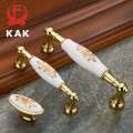 KAK Gold Flower Ceramic Cabinet Handles Zinc Alloy Drawer knobs Wardrobe Door Handles Fashion European Furniture Handle Hardware