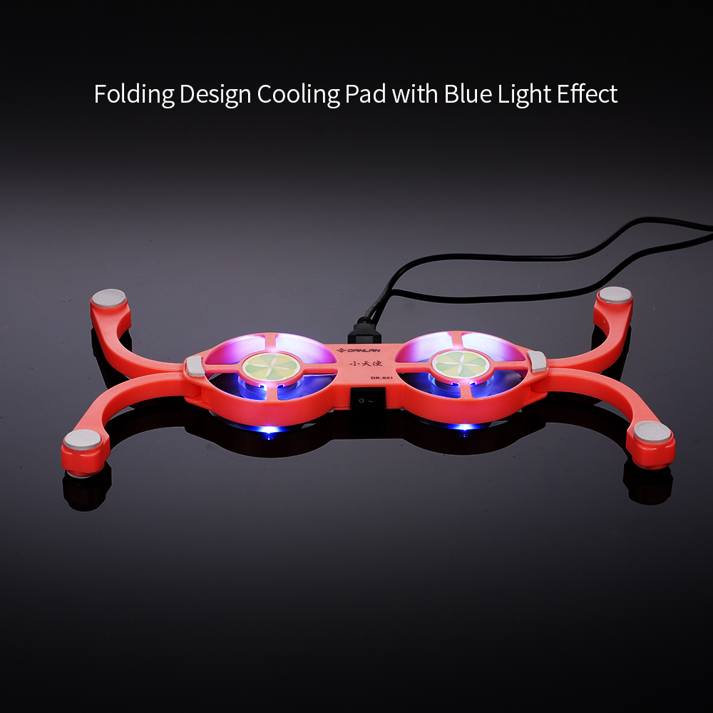 DR-S01 Laptop Cooling Pad Folding Portable Cooling Pad USB Powered Blue Light Effect with Double Fans Cooling Stand Pink