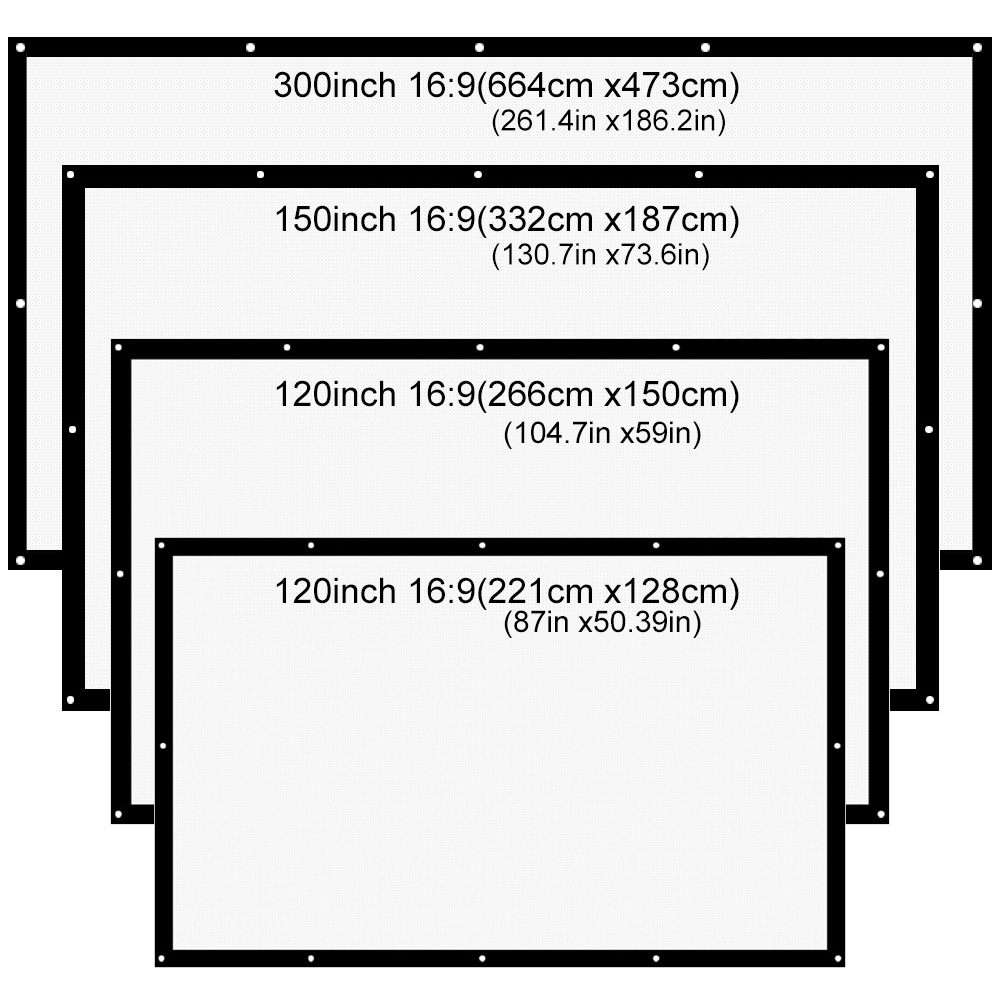 AAO 16:9 Projector Screen 180 200 250 300 inch HD Matt White Anti-crease Projection Screen Wall mounted Home Theater Big Canvas