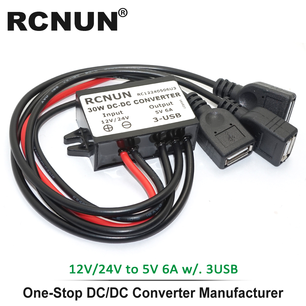 DC DC Converter 12V 24V to 5V 6A 30W Car Power Converters Triple USB Output Power Adapter