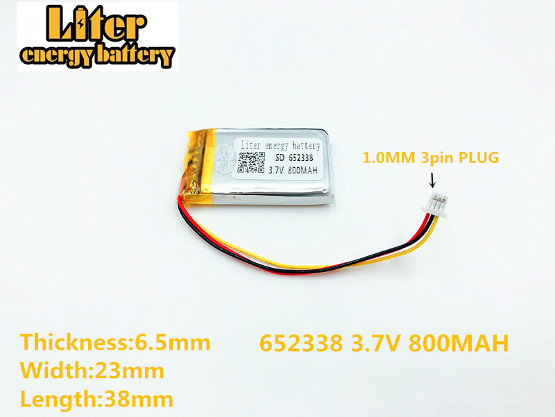 652338 3.7V 800mAh Rechargeable li-Polymer Battery For toys millet GPS TEXET DVR mp3 mp4 cell phone speaker 622338 602338