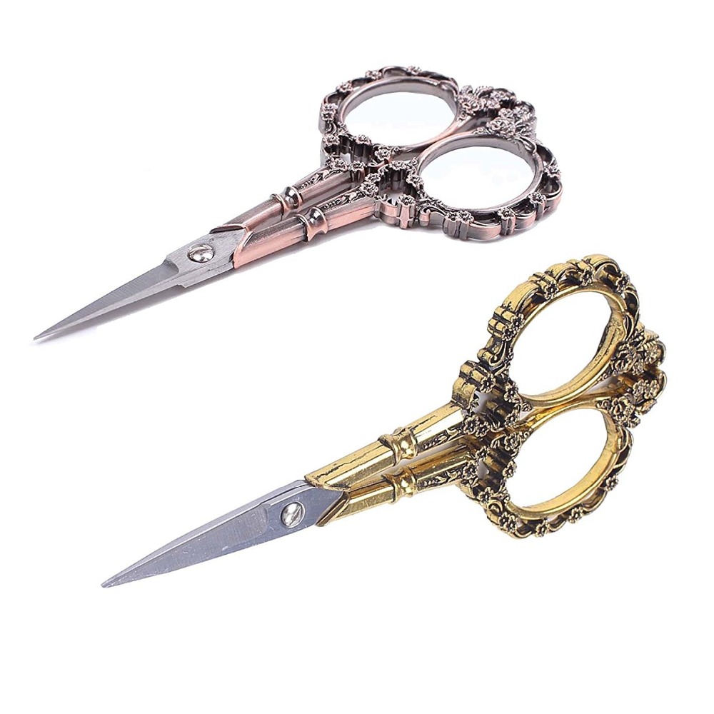 Stainless Steel European Floral Retro Sewing Vintage Scissors Short Cutter Durable Tailor Scissors Fabric handicraft Scissors