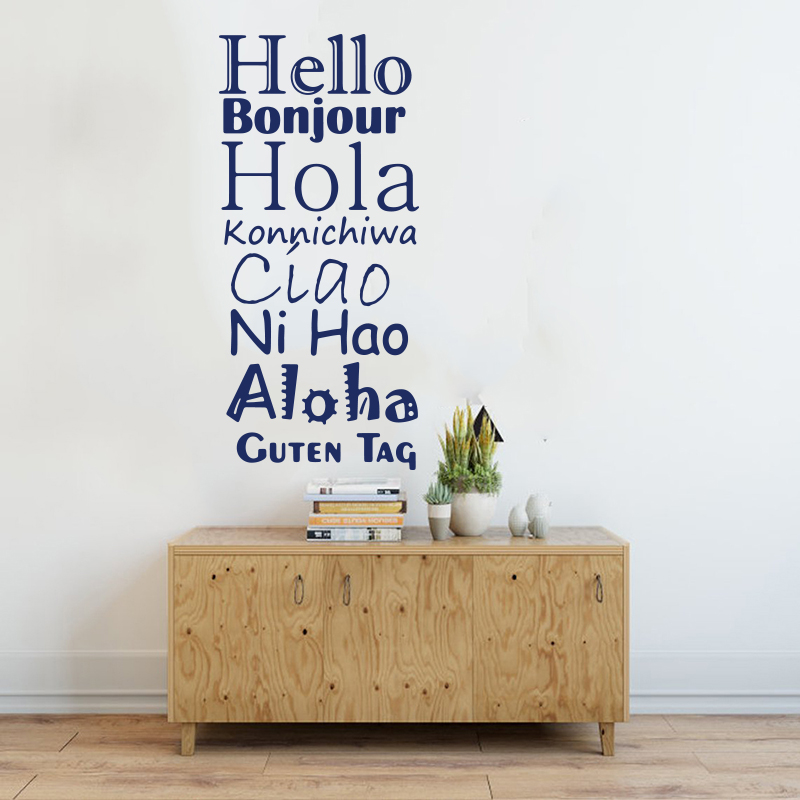 French Hello Bonjour Hola Door Wall Sticker Chinese Family Friends Welcome Words Lettering Wall Decal Living Room Bedroom Vinyl