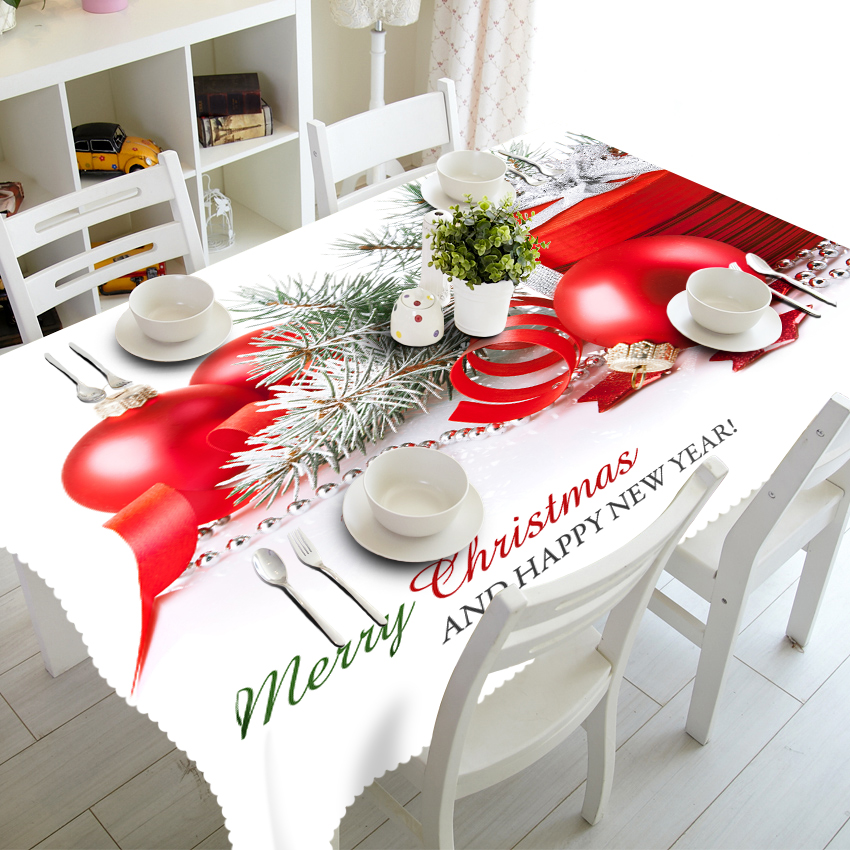 Rectangular 3D Tablecloth Red Exquisite New Year Present Pattern Dustproof Thicken Cloth Christmas Party Table Cloth