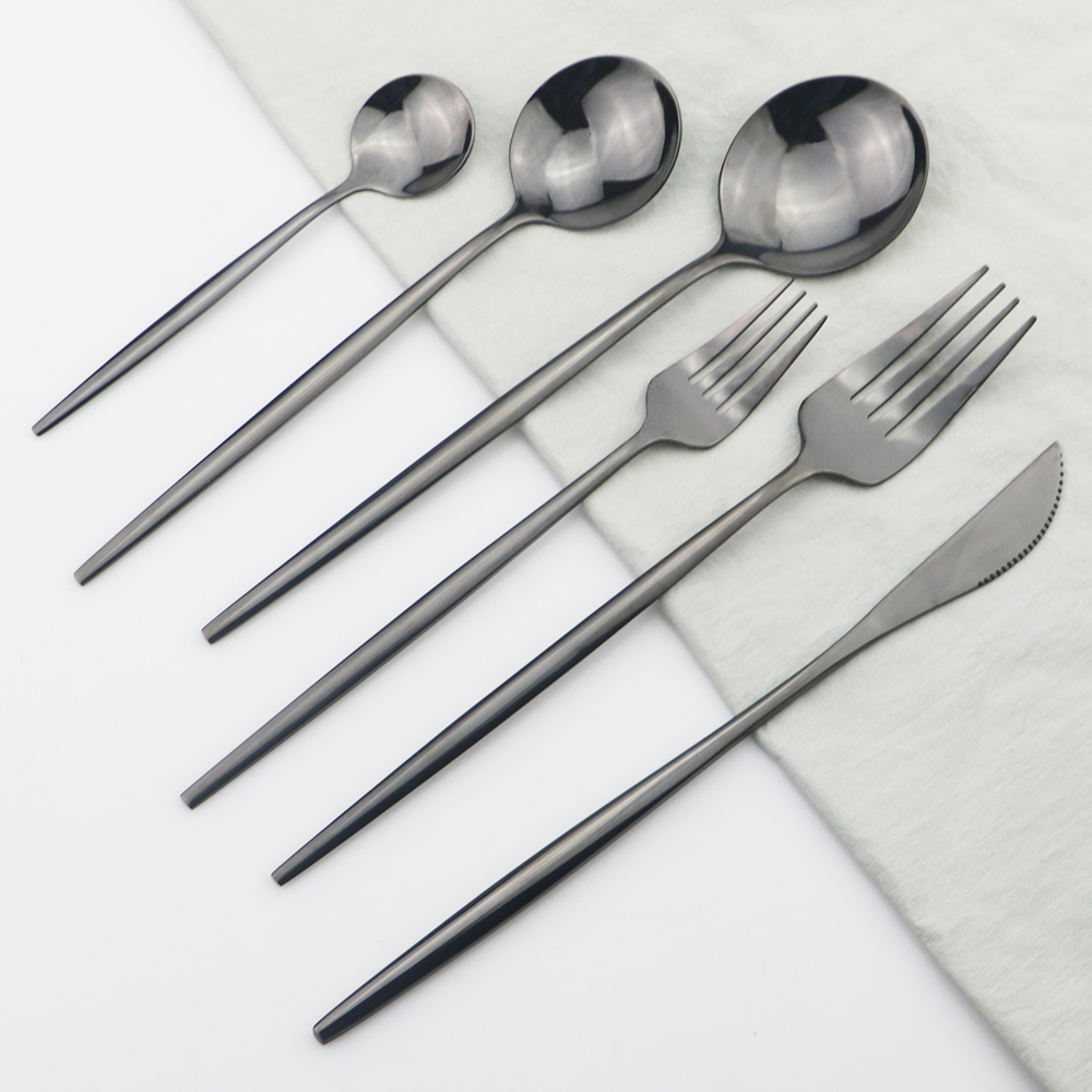 6pcs/set Stainless Steel Flatware Set Black Gold Cutlery Set Knives Fork Tea Spoon Dinner Set Kitchen Tableware Silverware Set
