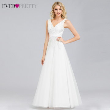 Simple Cheap Wedding Dresses Ever Pretty A-Line Double V-Neck Zipper Sequined Lace Elegant Formal Bride Gowns Robe De Mariee