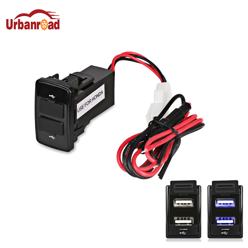 Urbanroad 1PCS 12V Dual USB Port Socket Adapter 5V 2.1A Car Charger Power For Mitsubishi Suzuki Honda Mazda Car Styling