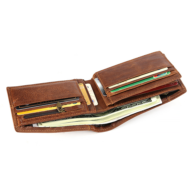 Retro Cow Leather Men Wallets Top Quality Brown Male Purse Function Brown Genuine Leather Men Wallet with Card Holders