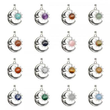 Natural Stone Silver Alloy Moon Gemstone Sun Pendant Crystal Moon Pendant for Diy Jewelry Making Approx 7x23x27mm