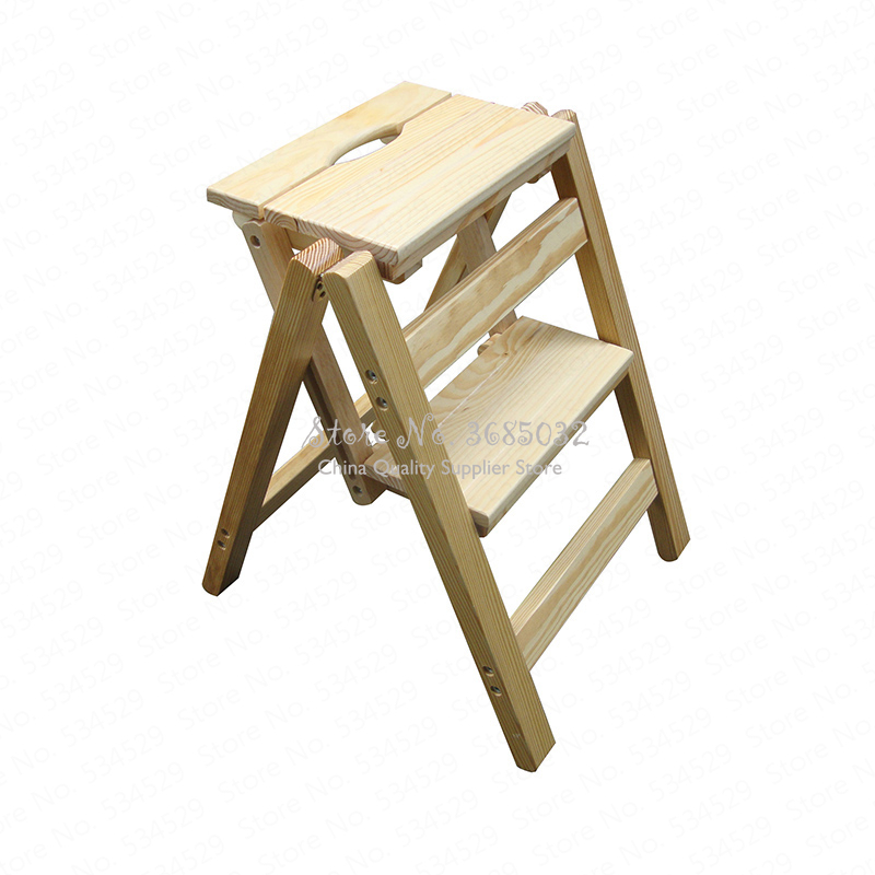 D,Multifunction folding solid stool wood ladder ascending platform step stool dual purpose rack stair chair