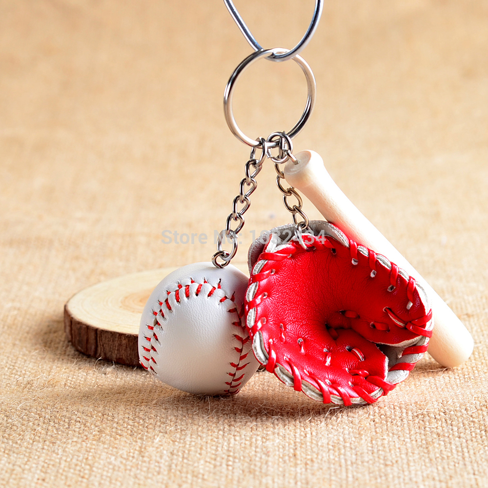 50 pcs/lot Wholesale Mini Baseball glove wooden bat key chains sport Car Key Chain Key Ring Promotion Gift