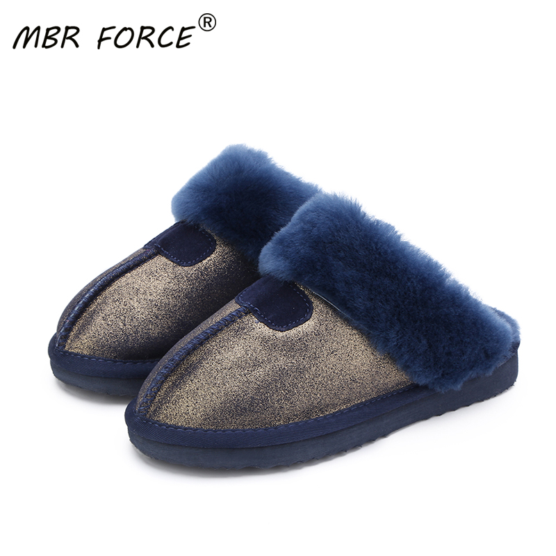 MBR FORCE Fashion Warm Women Shoes Natural Fur Slippers Home Shoes Winter Suede Slippers Woman Indoor Shoes Wool Slippers