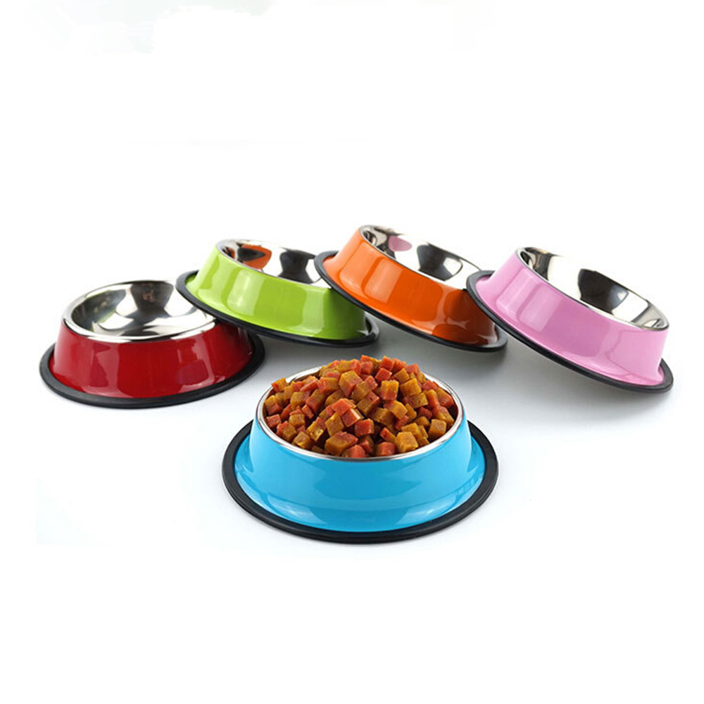 Pet Dog Stainless Steel Bowls Puppy Cats Food Drink Water Dish Feeder Travel Non-slip Dishes Pets Supplies Dog Food Container