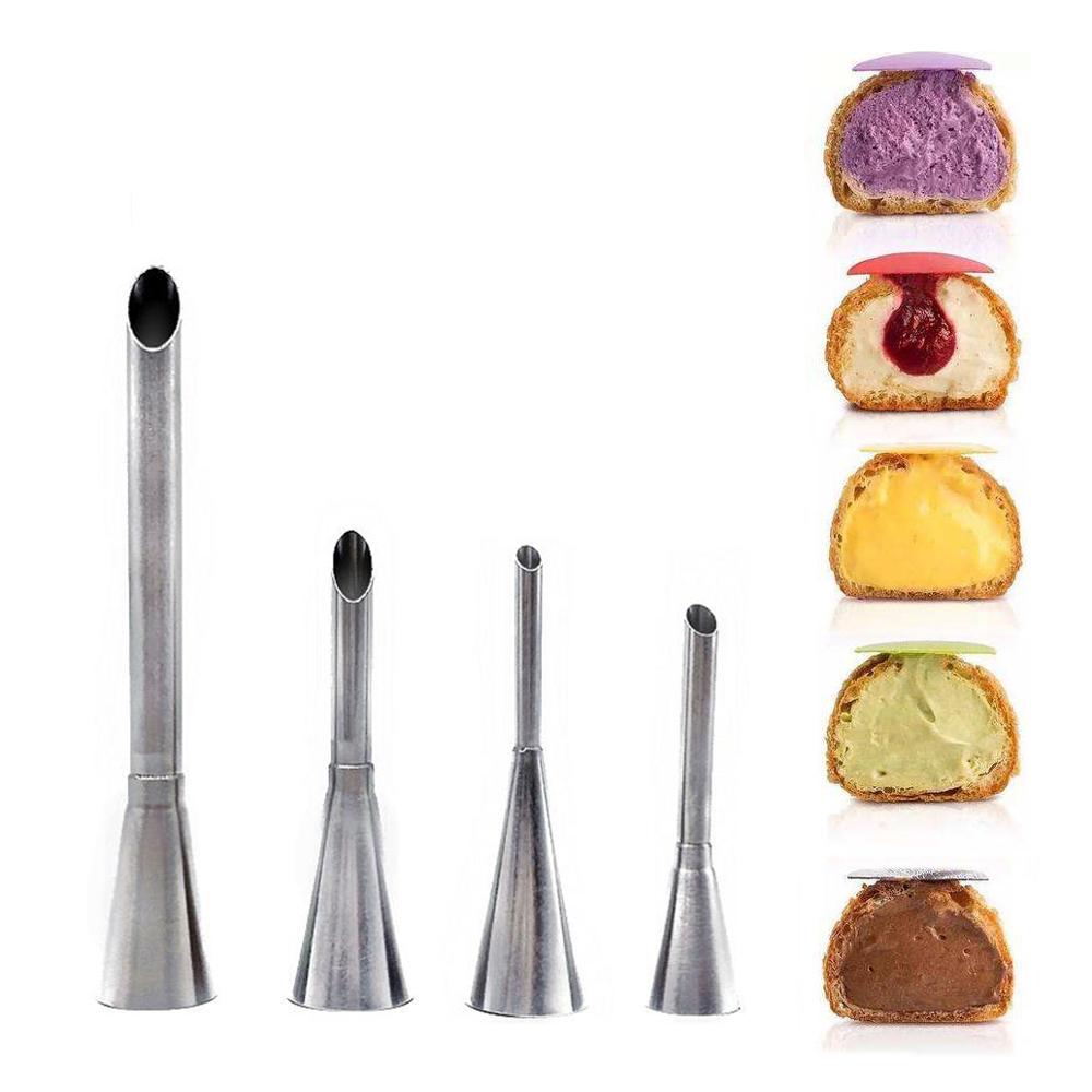 4Pcs Eclairs Puff Nozzle Cupcake Injector Pastry Syringe Cream Piping Tip Nozzles Kit Cake Dessert Confectionery Equipment Tools