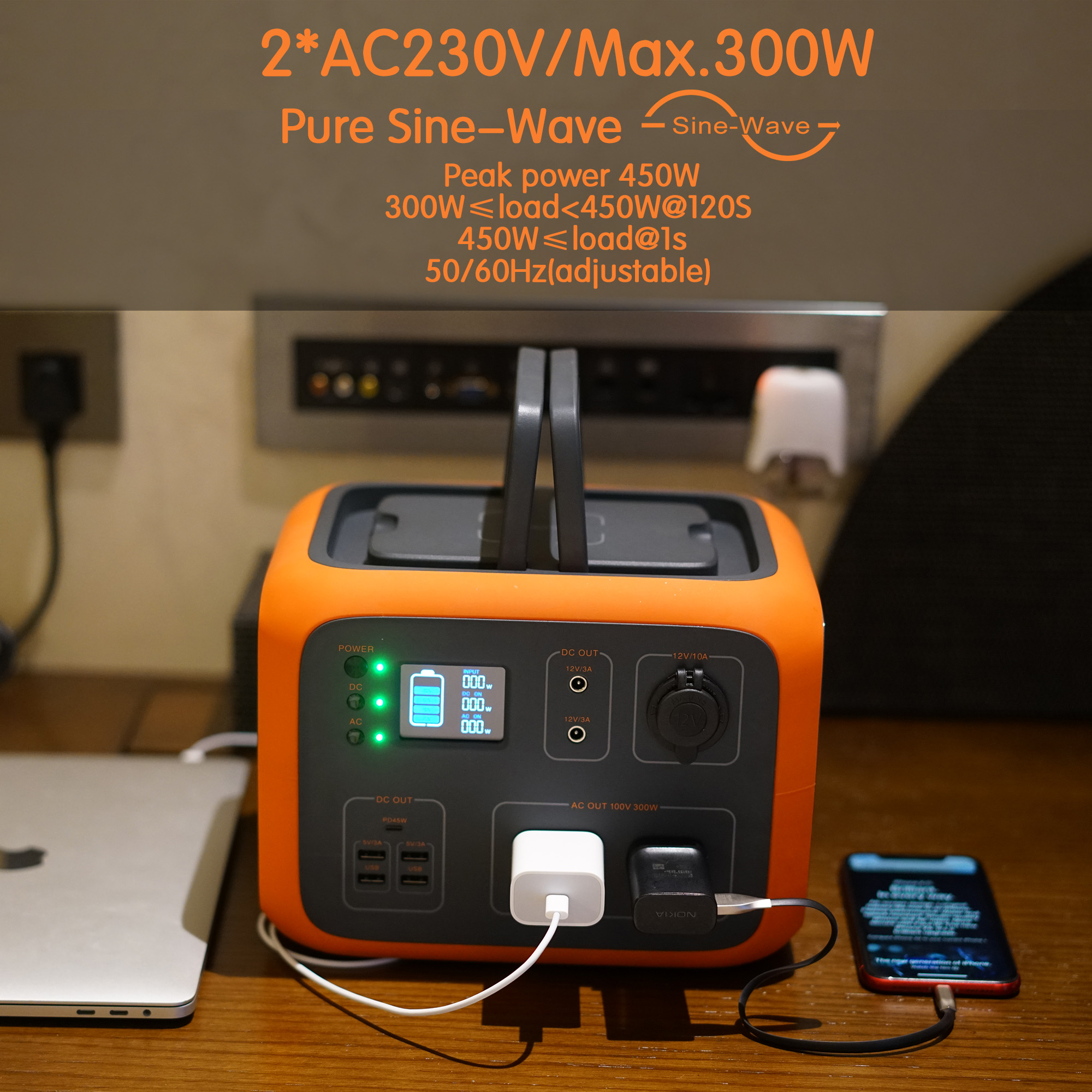 Portable Generator Power Station 500Wh Solar Generator 2AC Outlet 300W Lithium Emergency Battery for Outdoor AC/Car/Sun Recharge