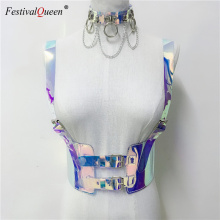 Punk Gothic Holographic Choker Bra Top Belts 2019 Harness Straps Hologram Rainbow Transparent PVC Bondage Waist Belt for Women