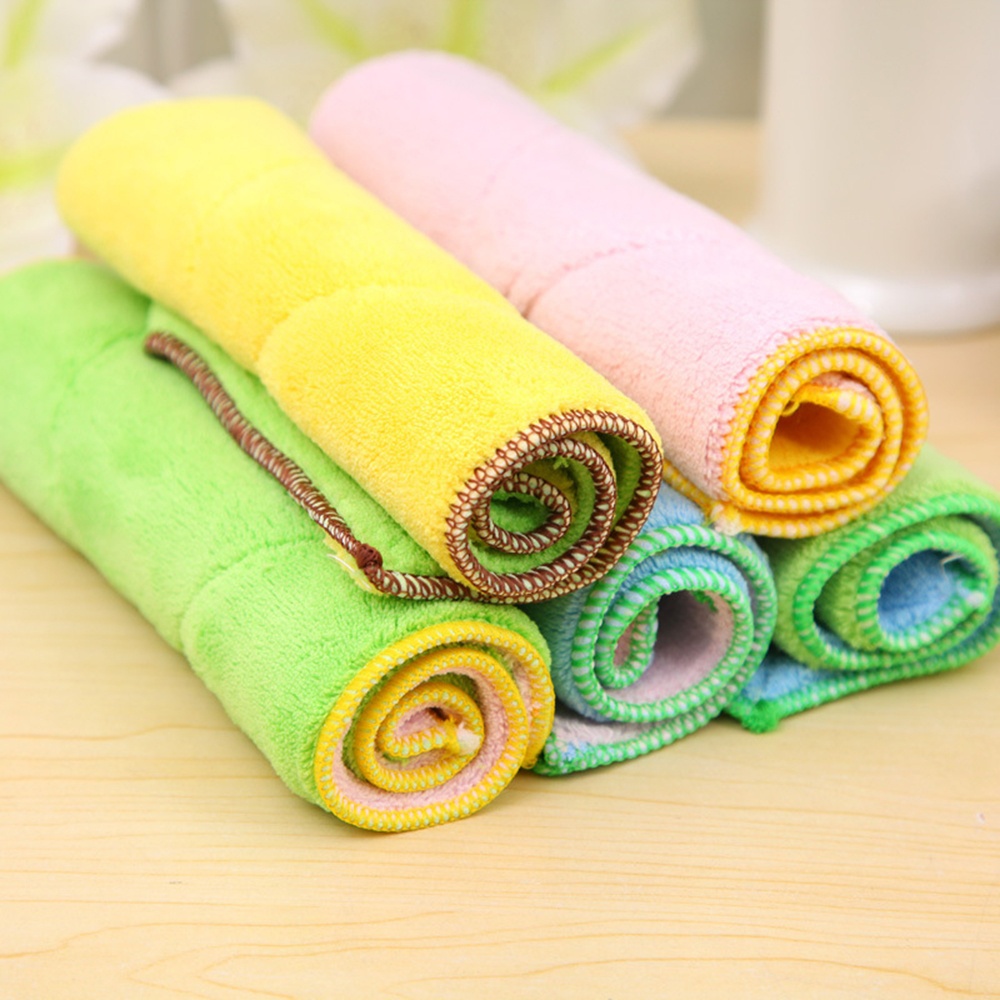 Bamboo Fiber Kitchen Clean Dish Cloth Wash Towel Double Sided Suction Water Microfiber Kitchen Non linting Non Stick Oil Towel