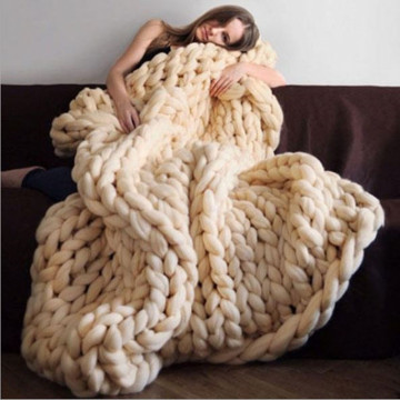 Nordic Style Thread Blanket Chunky Wool Knitted Towel Blanket Hand-woven Sofa Cover Thick Yarn Wool Bulky Throw Blankets 6cm