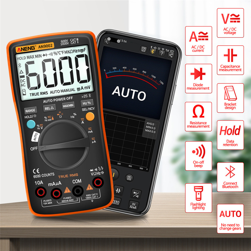 ANENG AN9002 Bluetooth Digital Multimeter 6000 Counts Professional MultimetroTrue RMS AC/DC Current Voltage Tester Auto-Range