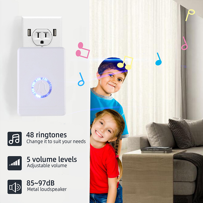 Long Range Wireless Doorbell EU/US Plug Loudspeaker Home Entry Alarm Waterproof Door Bell Night Light 48 Ringtone