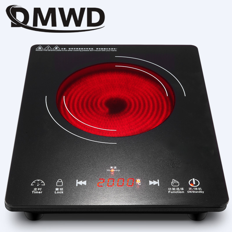 DMWD Mini Electric Ceramic Heating Stove Milk Water Boiler Heater Countertop Burner Stew Hotpot Lightwave Induction Cooker 2000W