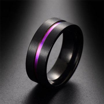 Black Titanium Stainless Steel Simple Ring Wedding Band 8mm Colorful Rainbow Couple Ring