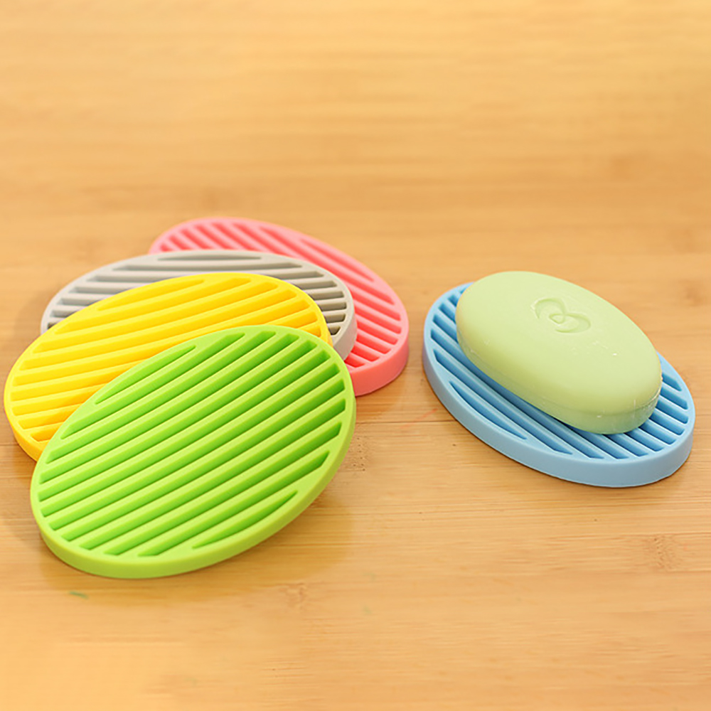 1pc Silicone Flexible Soap Dishes Holder Bathroom Soap Box Plate Tray Shower Sponge Shelf Drain Non Slip Storage Basket