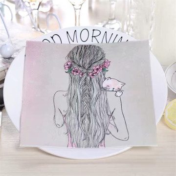 10pcs 33*33cm Girl Hair Cat theme paper napkins serviettes decoupage decorated for wedding party virgin wood tissues