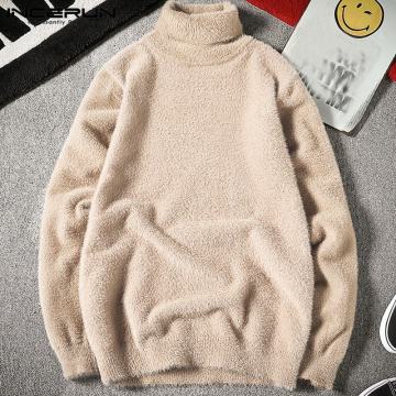 Winter Fashion Men Sweater Warm Jumper Faux Fleece Turtleneck Long Sleeve 2020 Fashion Men Pullovers Streetwear INCERIN S-5XL