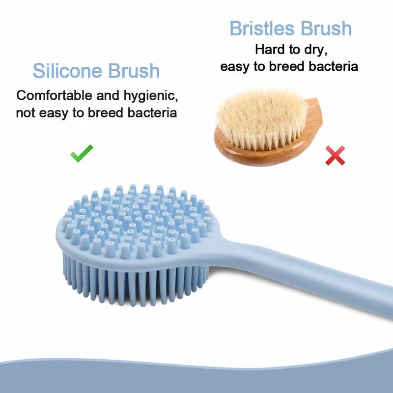 Silicone Double Side Bath Body Brush Long Handle Back Brushes Rub Massage Shower Cleaning Remove Exfoliating Bathroom Wash Brush