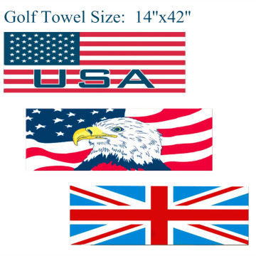 Golf Towel Clip Waffle 14''x42'' inch Comfortable Sports Hook to Bag Belt Soft UK/USA Flag Eagle Ball Towels Cleaner Finger Ten