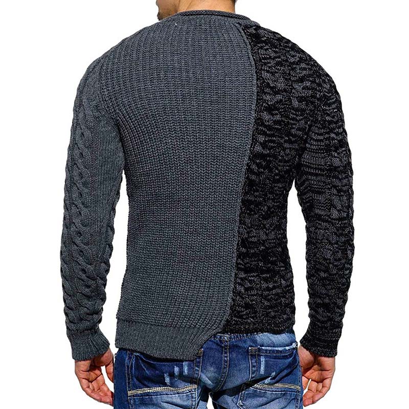 Autumn Winter New Men Sweater Fashion O-Neck Patchwork Cotton Pullover Sweater Men Slim Fit Long Sleeve Knitted Mens Sweaters