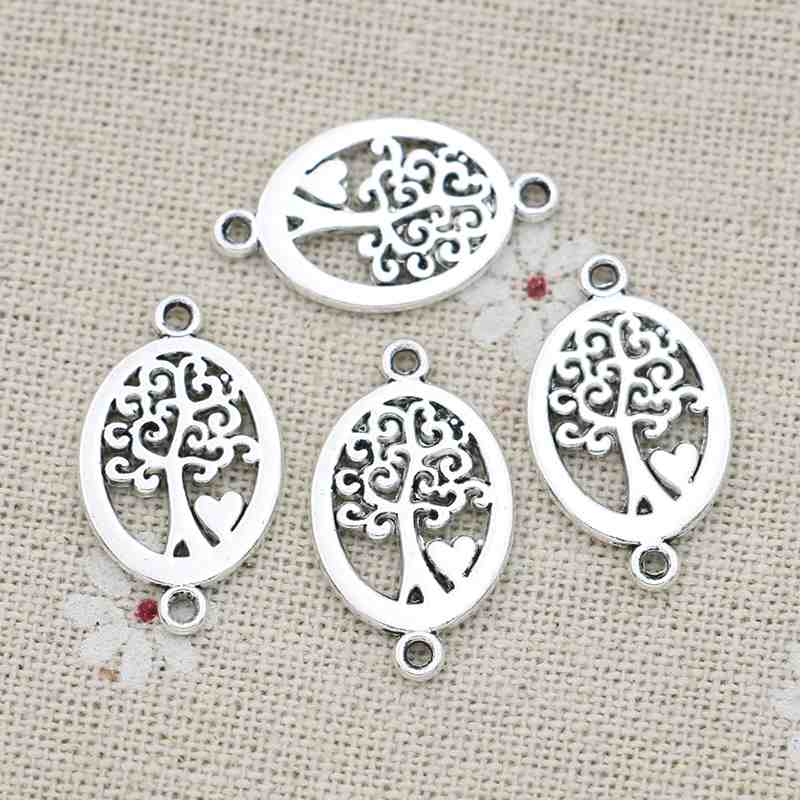 JAKONGO Antique Silver Plated Tree of life Charm Connectors for Making Bracelet Handmade DIY Jewelry Accessories 23x14mm 10pcs