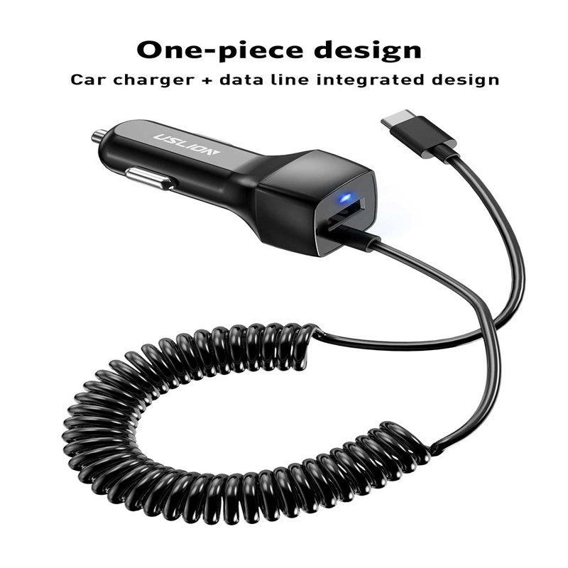 USLION 24V Mini USB Car Charger With Micro USB Type C Cable For Samsung S10 S9 Xiaomi Redmi Note 7 Mobile Phone USB C Fast Cable