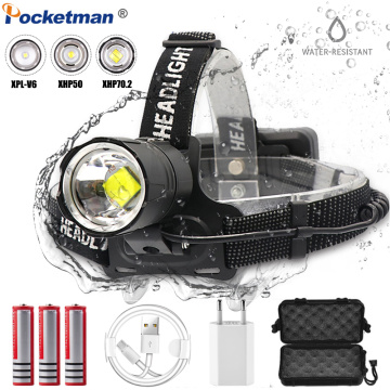 LED Waterproof Headlamp XHP70.2 USB Headlight Use 18650 Battery Rechargeable Zoom Head Light Front Head Light