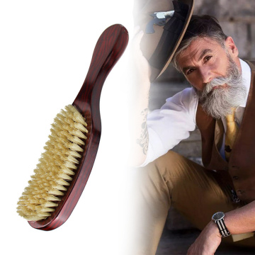 High Quality Hog Hair Beard Oil Brush Wooden Curved Handle Scalp Massage Hair Beard Comb Professional Hair Styling Beard Combs