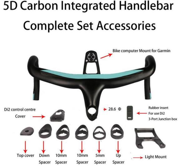 5D Full Carbon Road Bicycle Handlebar UD weave with bike computer light mount 400 420 440/100 110 120 Integrated Drop Bar 28.6mm