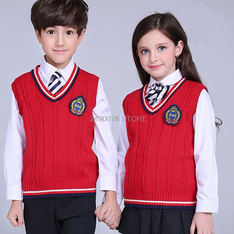 Spring autumn 100% cotton cardigan teen boy's V-neck sweater vest kids waistcoat School girls winter sweaters for 2-14 Years