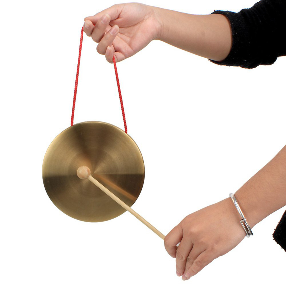 21cm Hand Gong Copper Cymbals with Wooden Stick Chapel Opera Percussion Kids Toy Traditional Chinese Folk Musical Toy Instrument