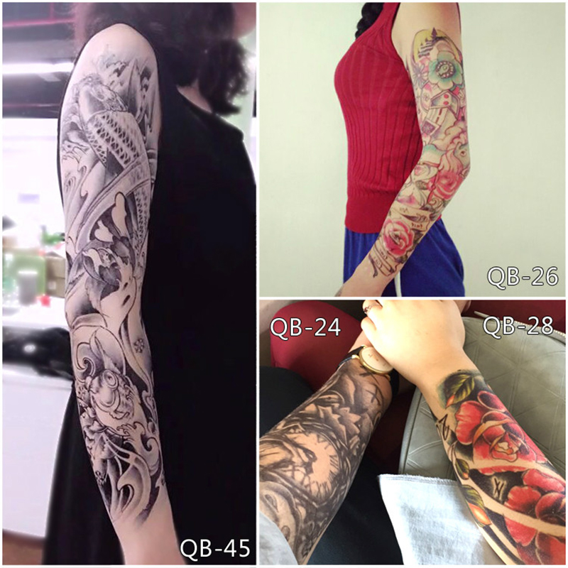 Full Flower Arm Temporary Tattoo Sticker Rose Clock Body Art Water Transfer Fake Tatoo Sleeve For Men Women