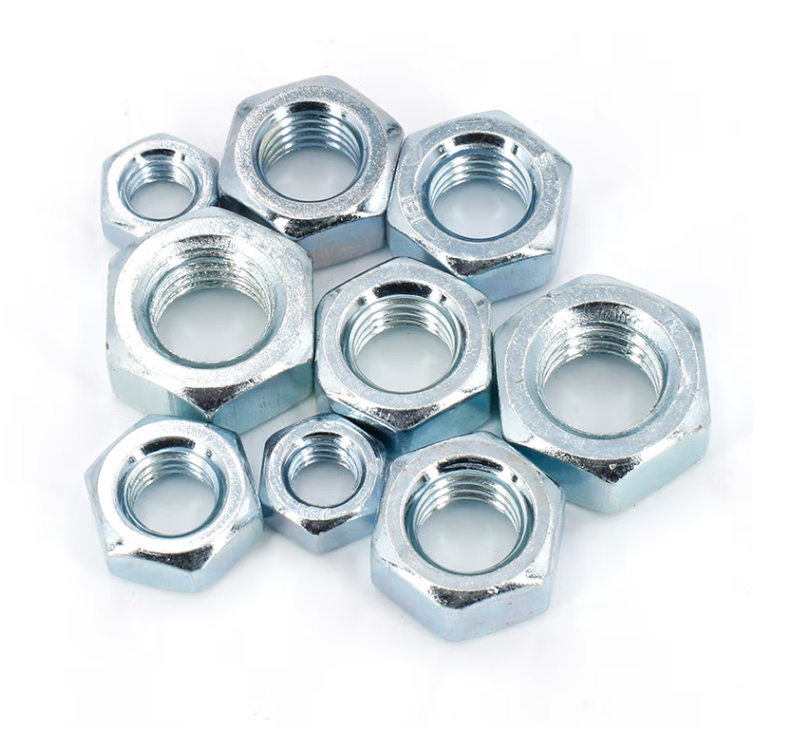 Blue and white zinc hexagon nut
