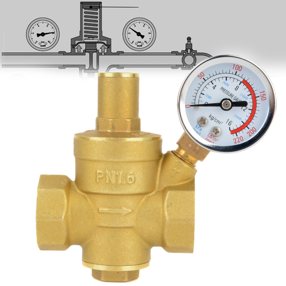 DN20 3/4" Brass Water Pressure Reducing Maintaining Valves Regulator Mayitr Adjustable Relief Valves With Gauge Meter 85*63mm