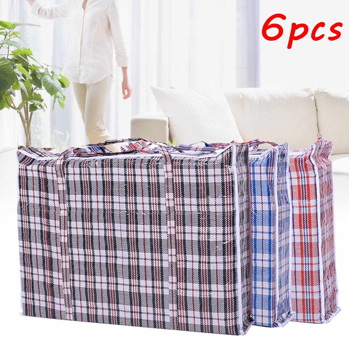6Pcs Large Clothes Packing Storage Moving Travel Bags Shopping Laundry Bulk Woven Travel Bag Pack Up Move Luggage Bag 50x50x12cm