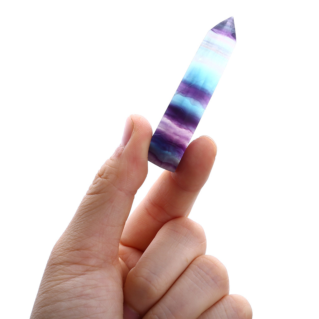 Natural Fluorite Crystal Colorful Striped Fluorite 4.5-6.5CM Quartz Crystal Stone Point Healing Hexagonal Wand Treatment Stone