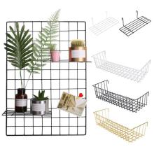 Ins style Wall Hanging Decoration Iron Art Storage Rack Wall Display Multi-function Mesh Wire Metal Shelf Wire Storage Basket